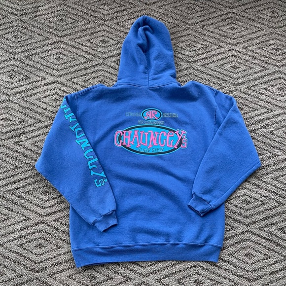 CHAUNCEY's Surf Shop Ocean City, MD Pink Blue Hoodie Sweatshirt Mens Size Large - Picture 5 of 6